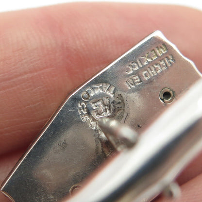 925 Sterling Silver 2-Tone Vintage Mexico Real Wood Modernist Cufflinks