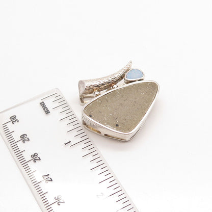 925 Sterling Silver Vintage Whitney Kelly Real Druzy Opal Gem Modernist Pendant