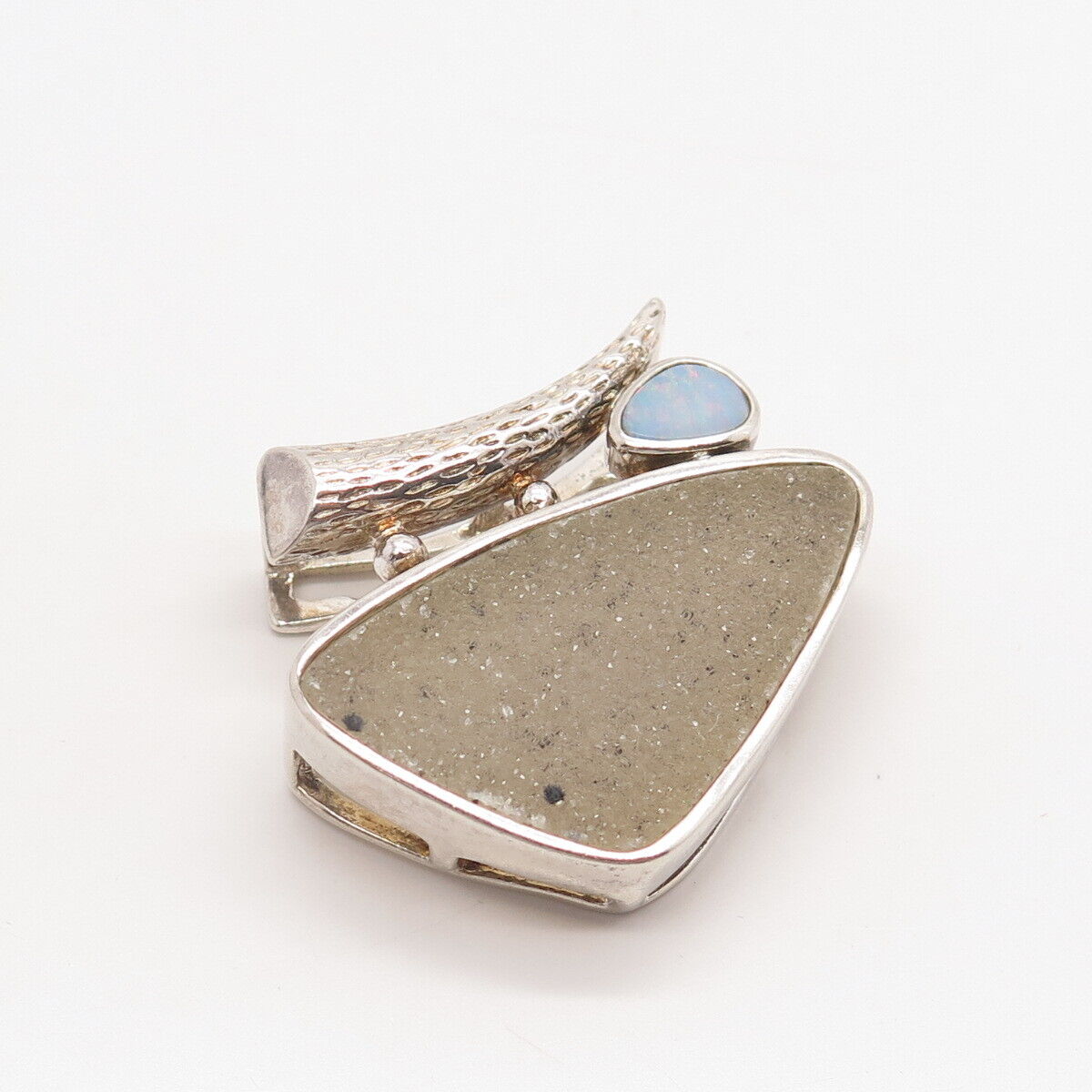 925 Sterling Silver Vintage Whitney Kelly Real Druzy Opal Gem Modernist Pendant