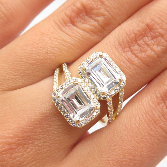 925 Sterling Silver Gold Plated C Z Bypass Ring Size 6.75