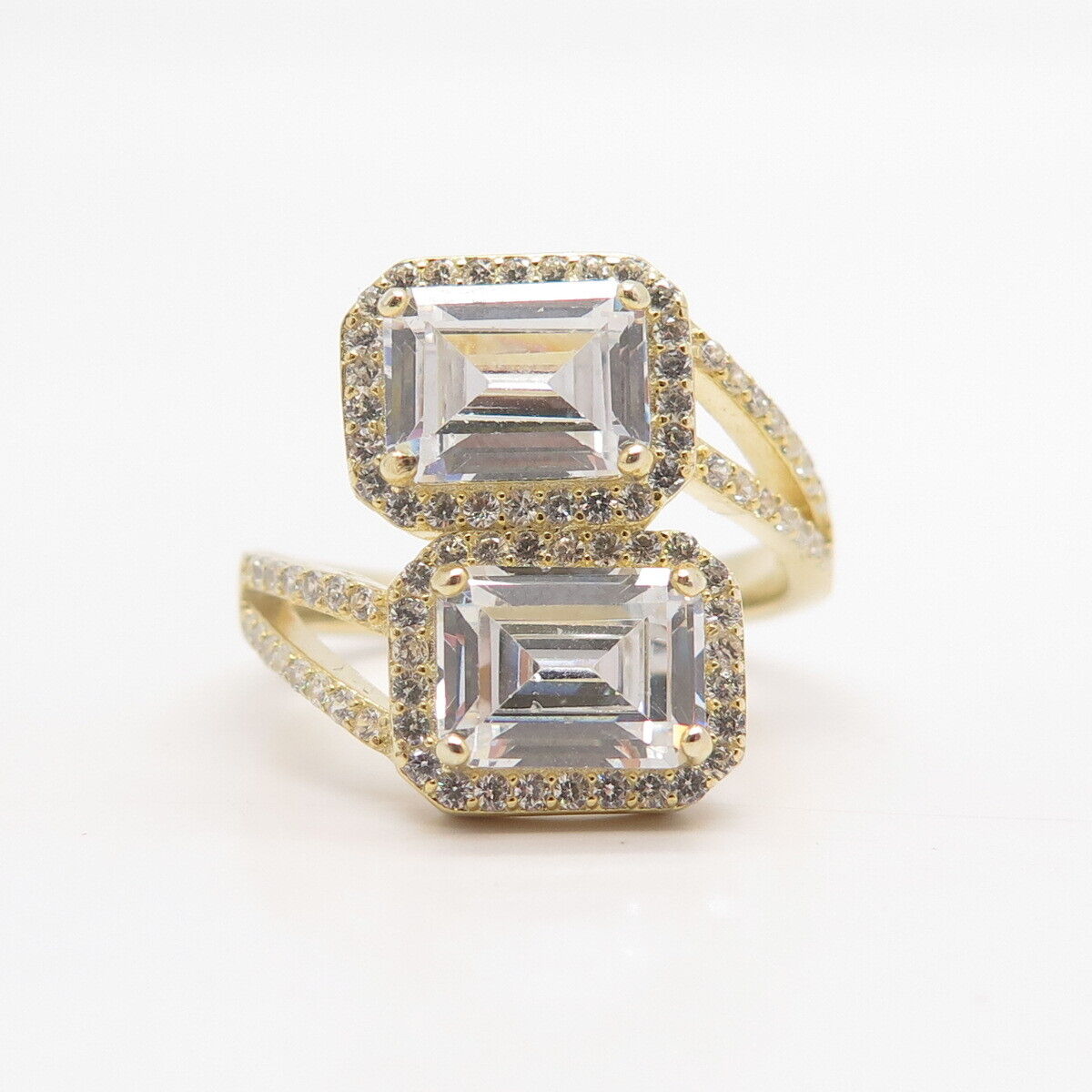 925 Sterling Silver Gold Plated C Z Bypass Ring Size 6.75