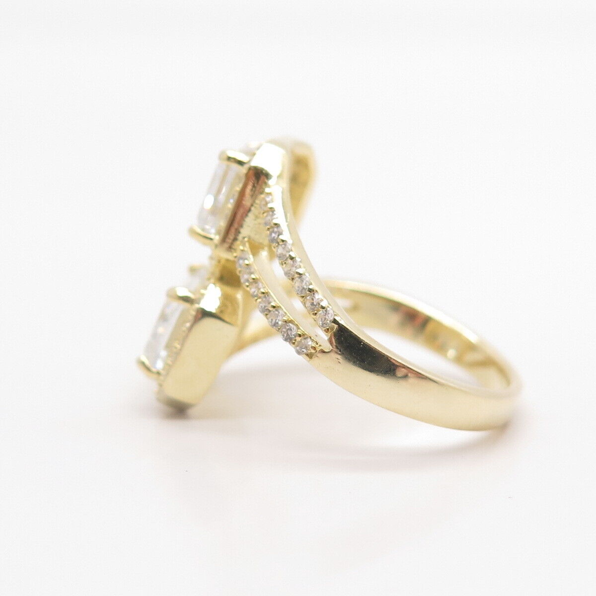 925 Sterling Silver Gold Plated C Z Bypass Ring Size 6.75