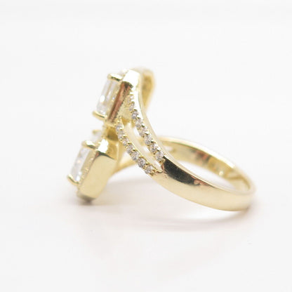 925 Sterling Silver Gold Plated C Z Bypass Ring Size 6.75