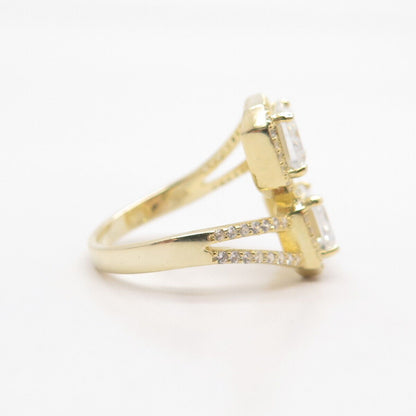 925 Sterling Silver Gold Plated C Z Bypass Ring Size 6.75