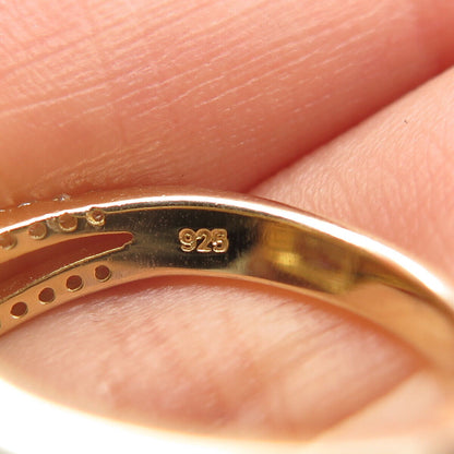 925 Sterling Silver Gold Plated C Z Bypass Ring Size 6.75