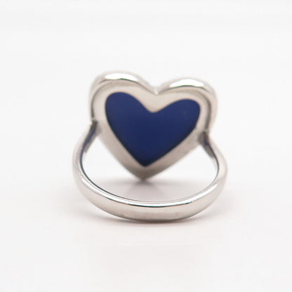 925 Sterling Silver C Z & Faux Lapis Lazuli Heart Ring Size 6.5