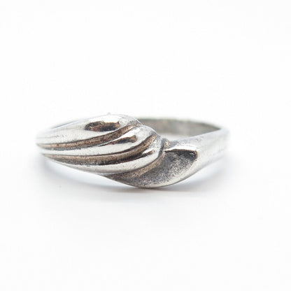 925 Sterling Silver Vintage Ribbed Bypass Ring Size 8