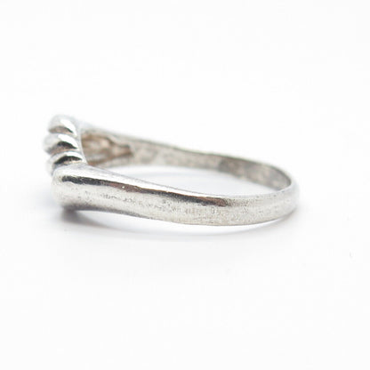 925 Sterling Silver Vintage Ribbed Bypass Ring Size 8