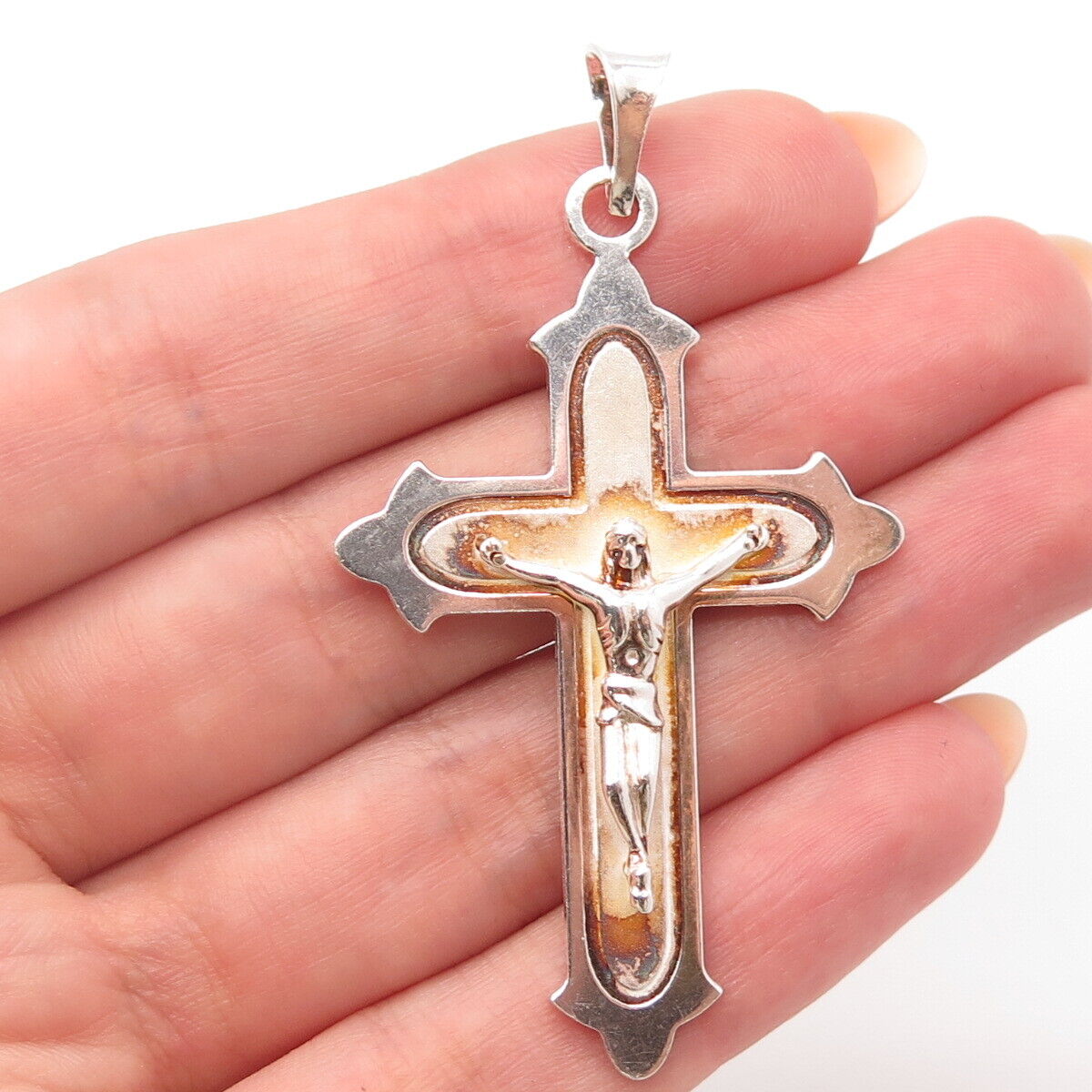 925 Sterling Silver Vintage Italy BSI Crucifix Cross Religious Cross Pendant