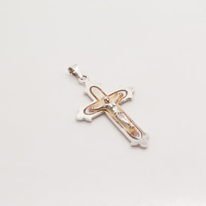 925 Sterling Silver Vintage Italy BSI Crucifix Cross Religious Cross Pendant