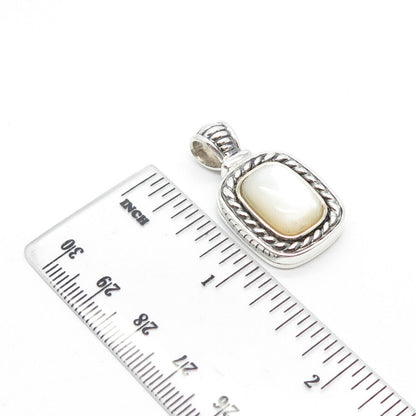 925 Sterling Silver / 14K Gold Vintage Real Mother-of-Pearl Rectangle Pendant