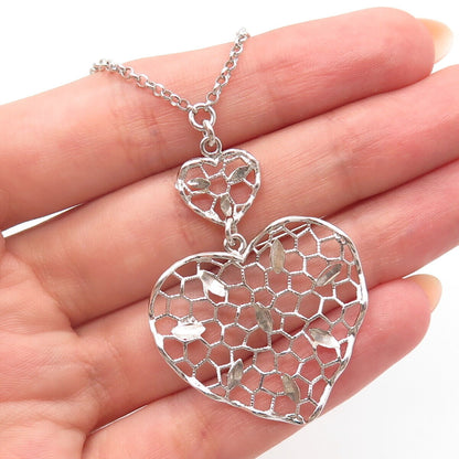 925 Sterling Silver Ornate Heart Rolo Chain Necklace 18"