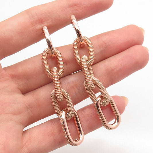 925 Sterling Silver Rose Gold Plated C Z Dangling Earrings