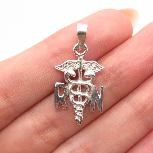 925 Sterling Silver Vintage Caduceus Symbol Pendant