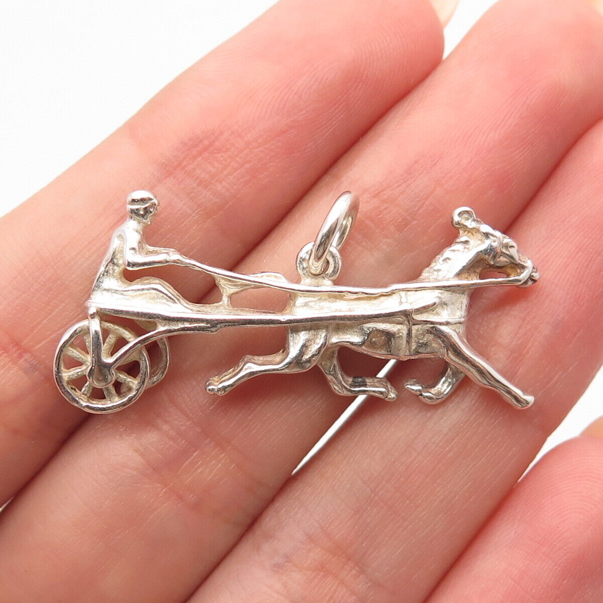 925 Sterling Silver Vintage Horse Carriage Pendant