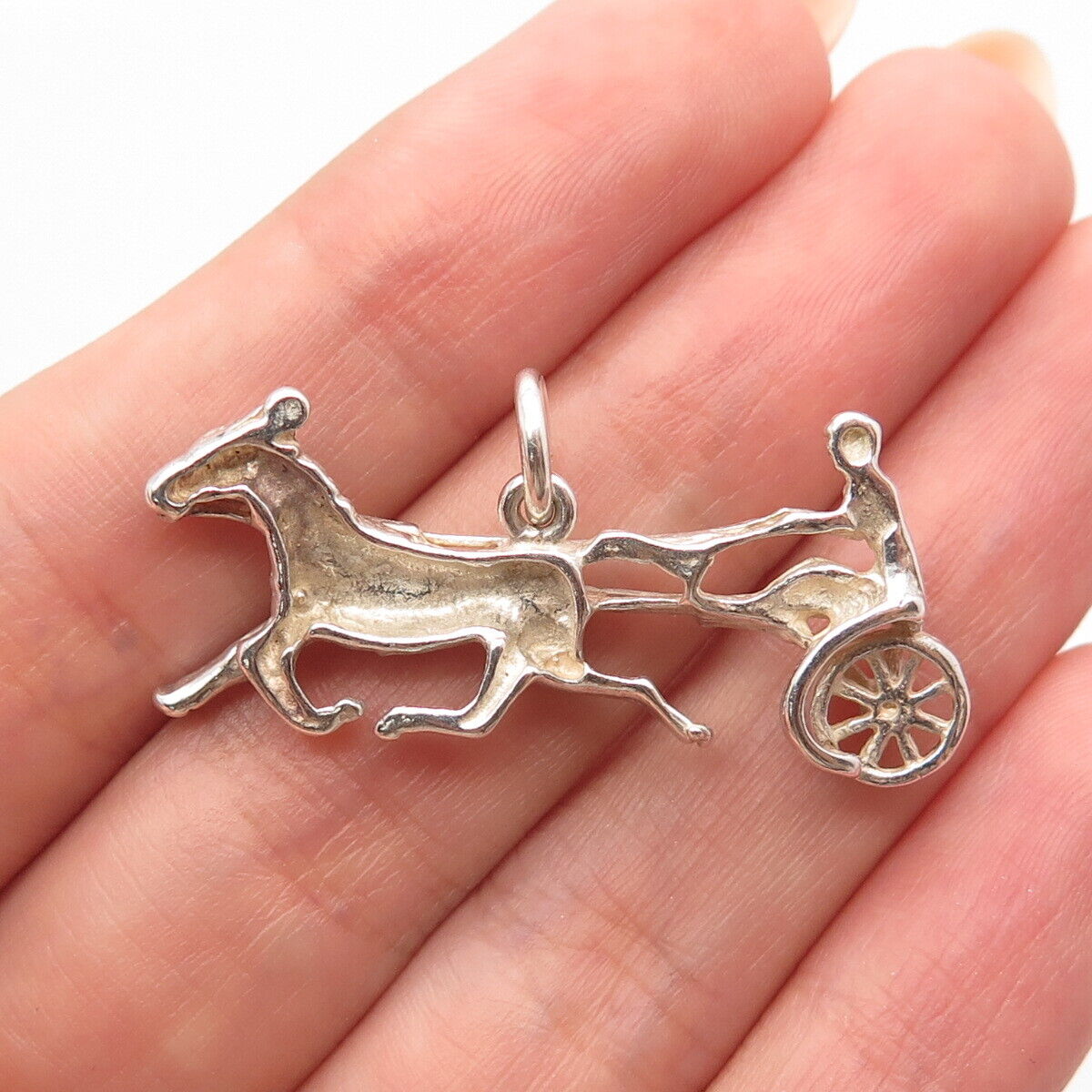 925 Sterling Silver Vintage Horse Carriage Pendant