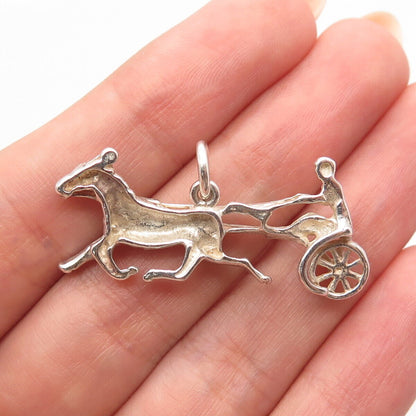 925 Sterling Silver Vintage Horse Carriage Pendant