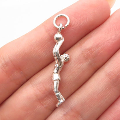 925 Sterling Silver Vintage Basketball Player Charm Pendant