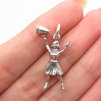 925 Sterling Silver Vintage Mexico Girl & Megaphone Charm Pendant