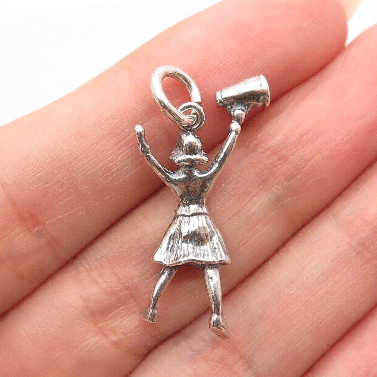 925 Sterling Silver Vintage Mexico Girl & Megaphone Charm Pendant