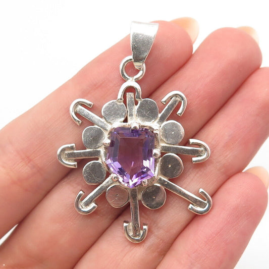 925 Sterling Silver Vintage Mexico Real Amethyst Gemstone Pendant