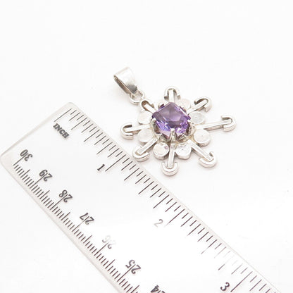 925 Sterling Silver Vintage Mexico Real Amethyst Gemstone Pendant