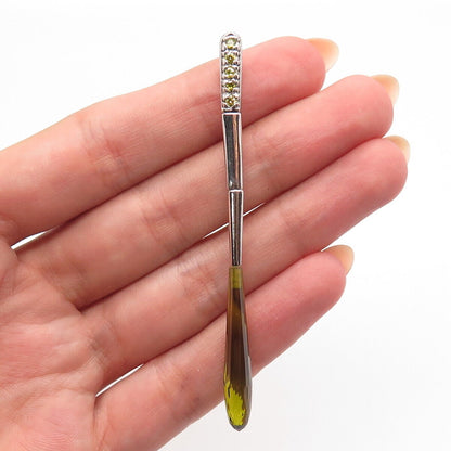 925 Sterling Silver Lemon Green C Z Bar Slide Pendant