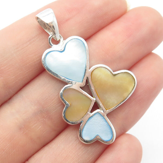 925 Sterling Silver Vintage Multi-Color Mother-of-Pearl Heart Pendant