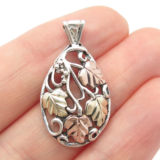 925 Sterling Silver / 12K Gold Vintage Grape Leaf Pendant