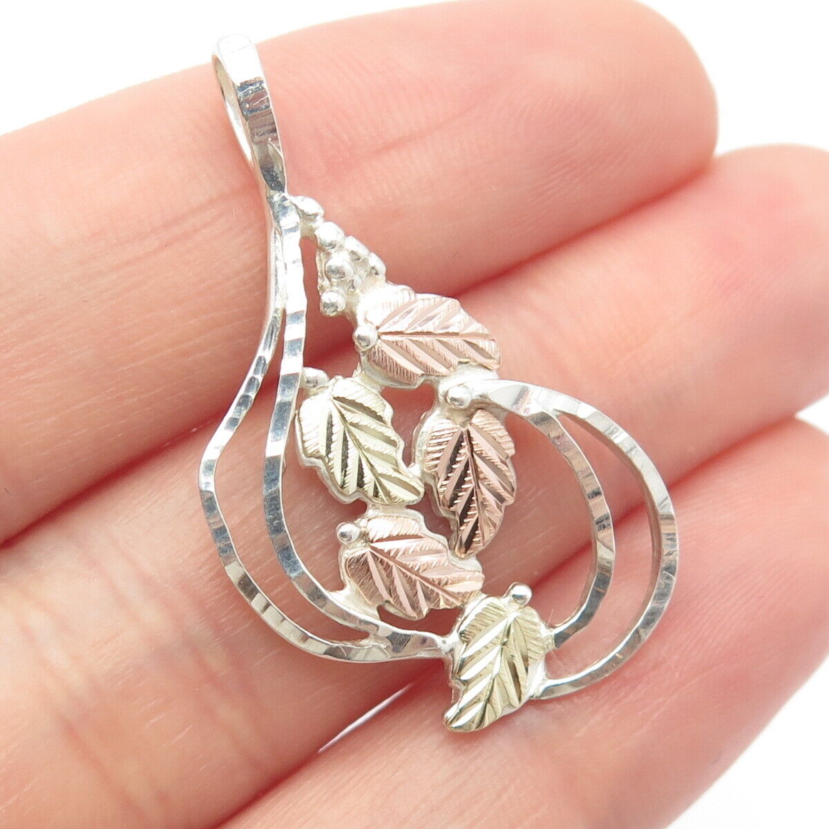 925 Sterling Silver / 12K Gold Vintage Coleman Co. Grape Leaf Pendant