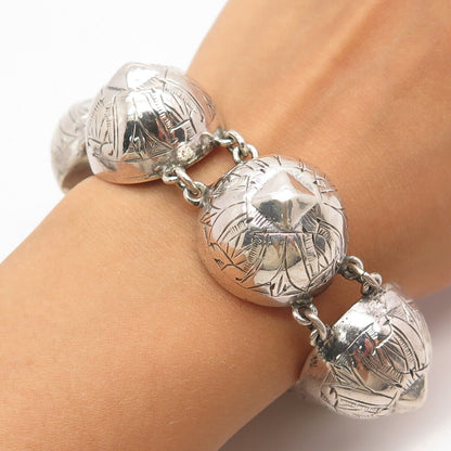 925 Sterling Silver Antique Ornate Ball Link Bracelet 7.5"