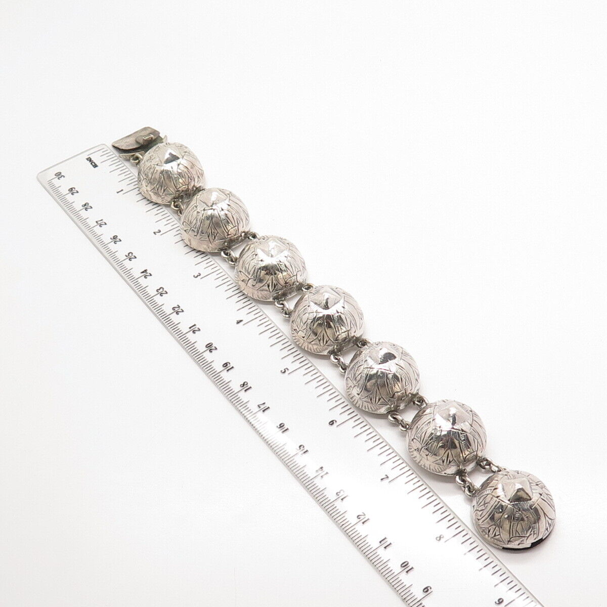 925 Sterling Silver Antique Ornate Ball Link Bracelet 7.5"