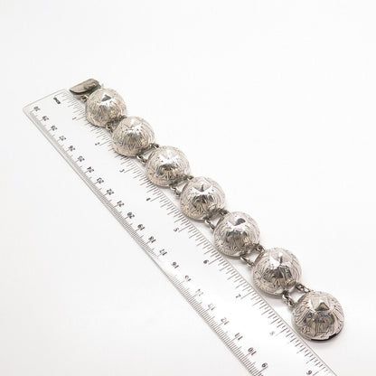 925 Sterling Silver Antique Ornate Ball Link Bracelet 7.5"