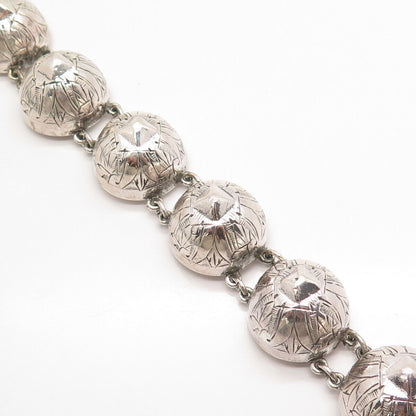 925 Sterling Silver Antique Ornate Ball Link Bracelet 7.5"