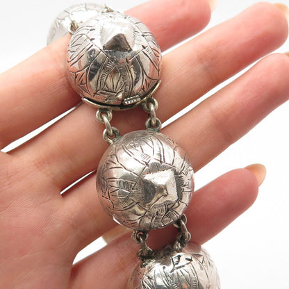 925 Sterling Silver Antique Ornate Ball Link Bracelet 7.5"