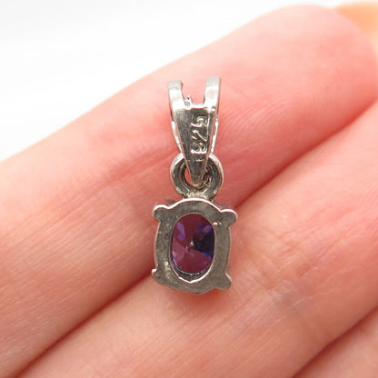 925 Sterling Silver Vintage Purple C Z Oval Slide Pendant