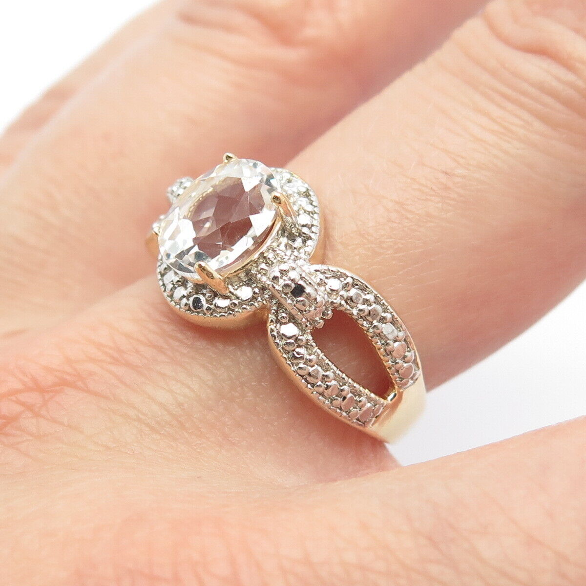 925 Sterling Silver Gold Plated DBJ Real Light Blue Topaz Gem Ring Size 8