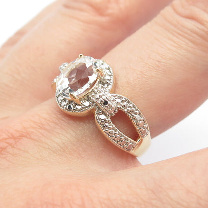 925 Sterling Silver Gold Plated DBJ Real Light Blue Topaz Gem Ring Size 8