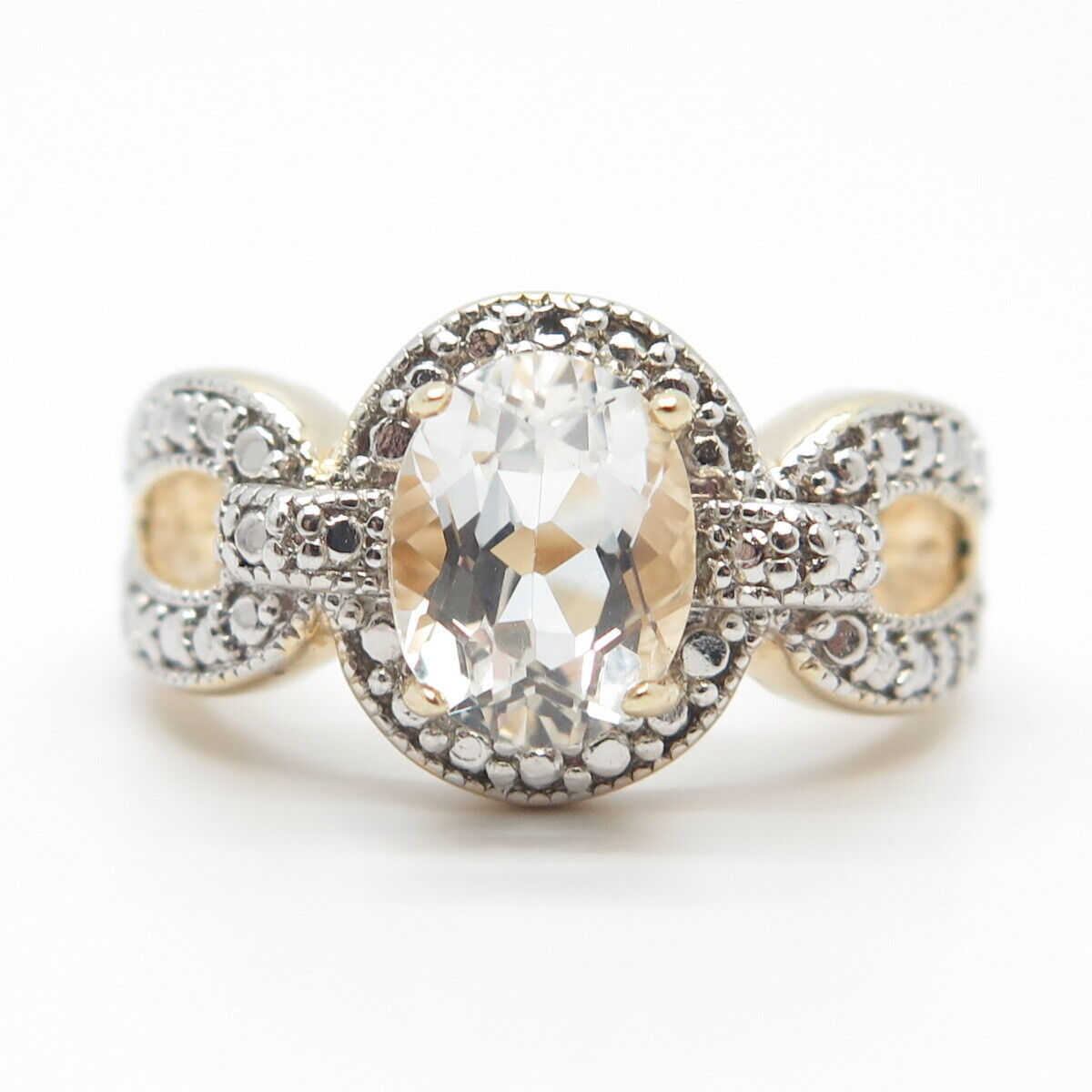 925 Sterling Silver Gold Plated DBJ Real Light Blue Topaz Gem Ring Size 8