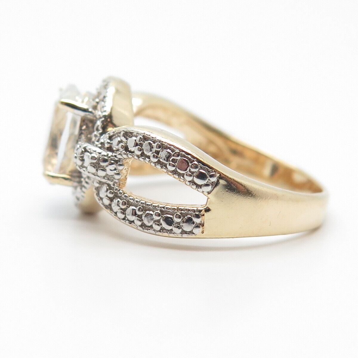 925 Sterling Silver Gold Plated DBJ Real Light Blue Topaz Gem Ring Size 8