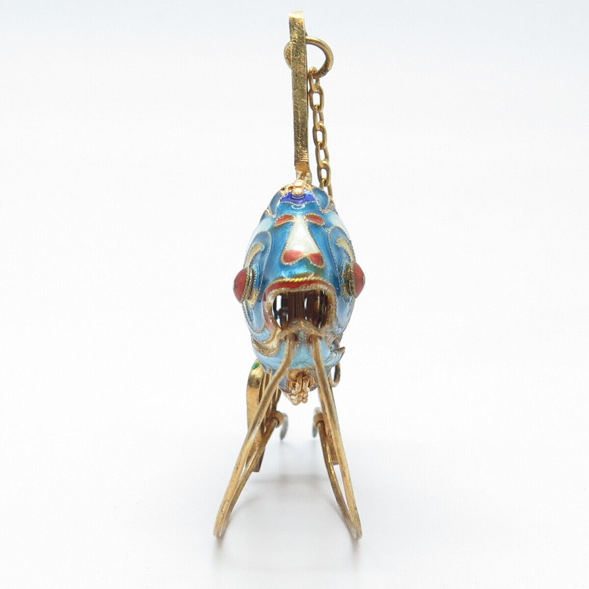 925 Sterling Silver Gold Plated Antique Enamel Articulated Chinese Koi Fish Fob
