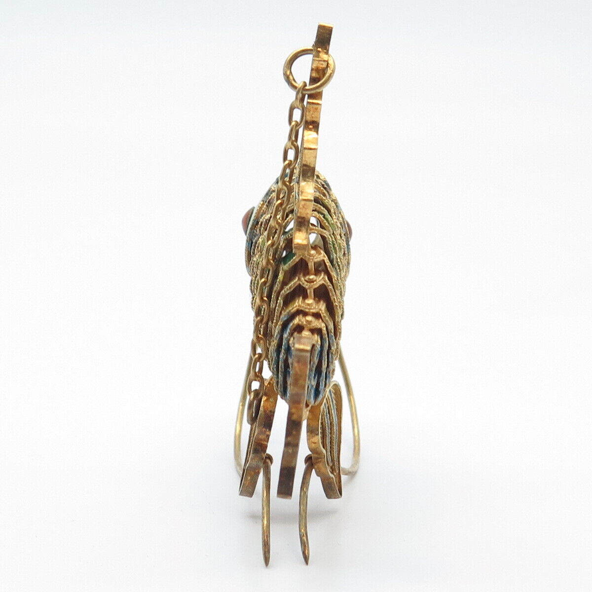 925 Sterling Silver Gold Plated Antique Enamel Articulated Chinese Koi Fish Fob