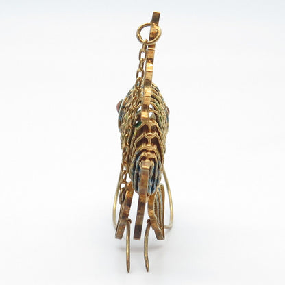 925 Sterling Silver Gold Plated Antique Enamel Articulated Chinese Koi Fish Fob