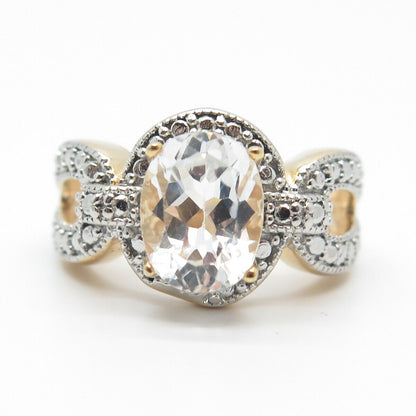 925 Sterling Silver Gold Plated DBJ Real Light Blue Topaz Gem Oval Ring Size 5