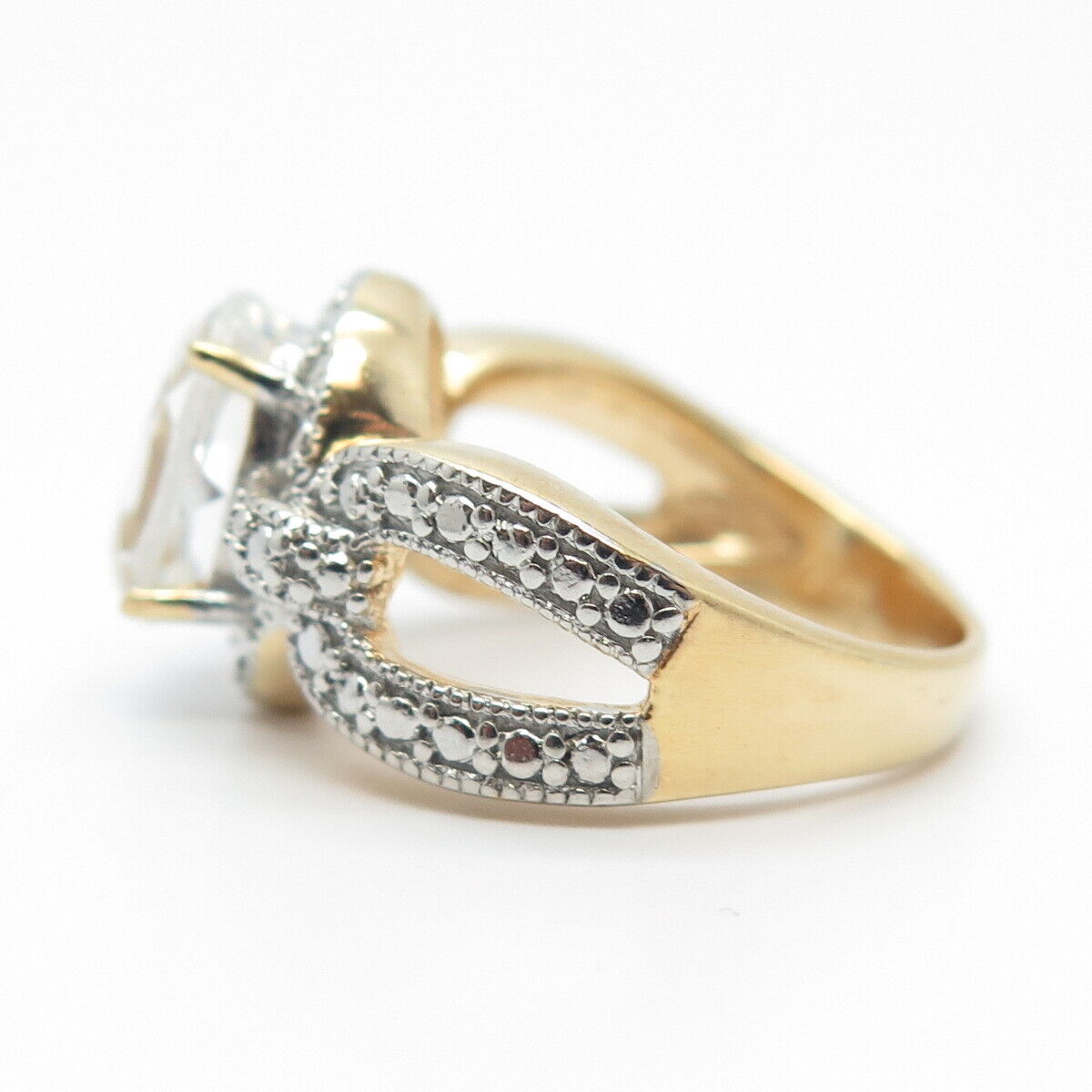 925 Sterling Silver Gold Plated DBJ Real Light Blue Topaz Gem Oval Ring Size 5