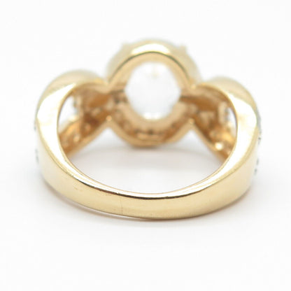 925 Sterling Silver Gold Plated DBJ Real Light Blue Topaz Gem Oval Ring Size 5