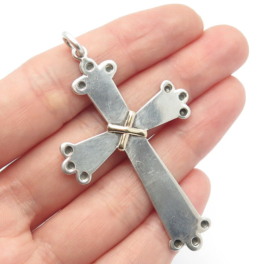 925 Sterling Silver / 14K Gold Vintage Cross Pendant