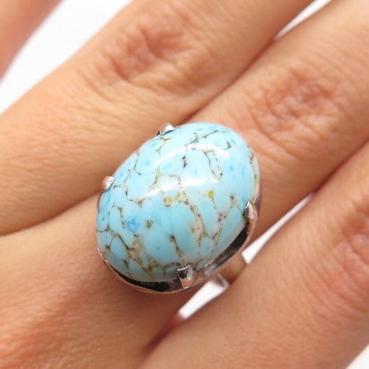 925 Sterling Silver Vintage Faux Turquoise Ring Size 7.25