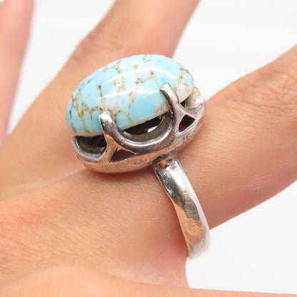 925 Sterling Silver Vintage Faux Turquoise Ring Size 7.25