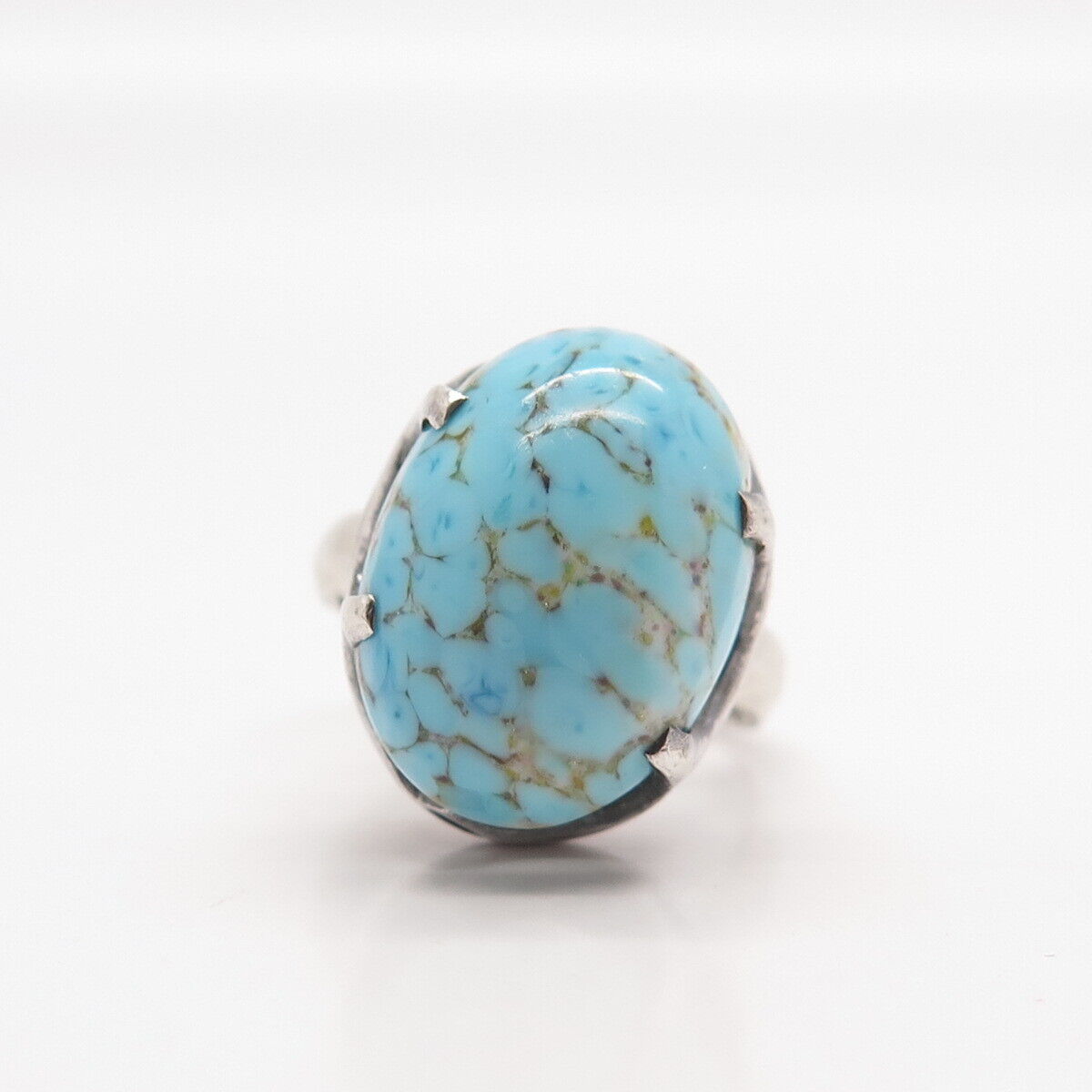 925 Sterling Silver Vintage Faux Turquoise Ring Size 7.25